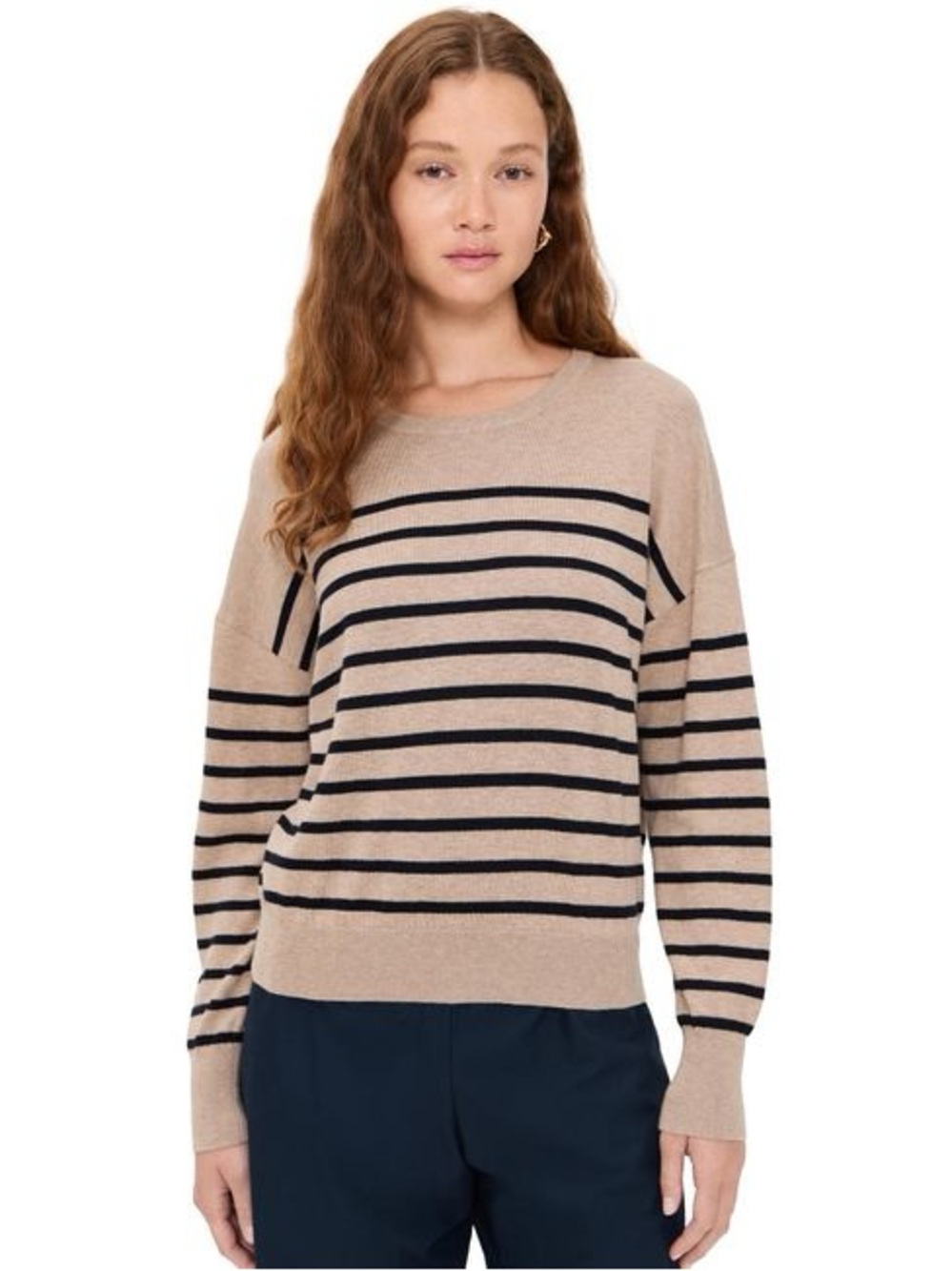& Other Stories Beige and Black Striped Crewneck Sweater